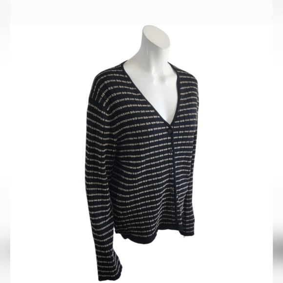 Easyspirit black/beige striped long sleeve knit cardigan,button closure,XL - Picture 4 of 8